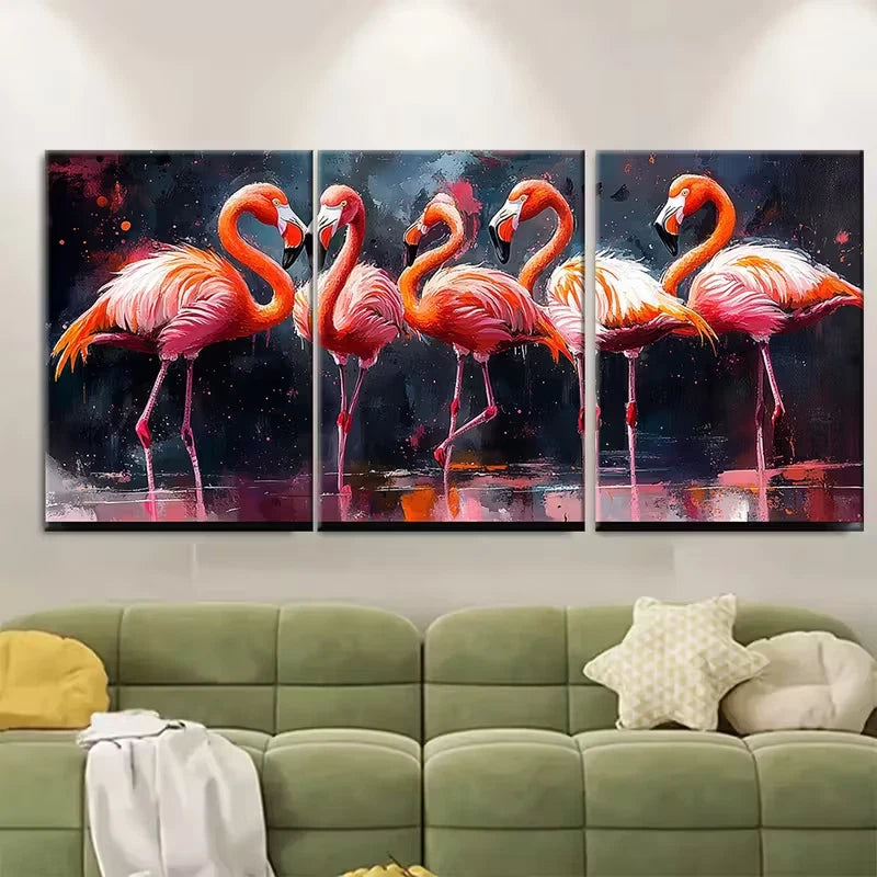 3pcs Vibrant Watercolor Flamingo Metal Print Ready to Hang Art