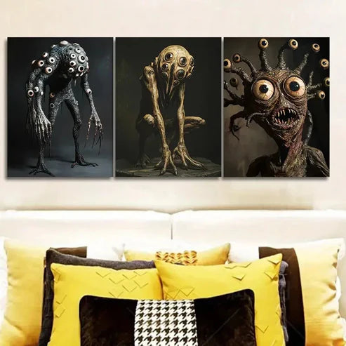 3pcs Eye Monster Scary Wall Art Canvas Unframed - High Quality Print 100% Australian Made Wall Canvas