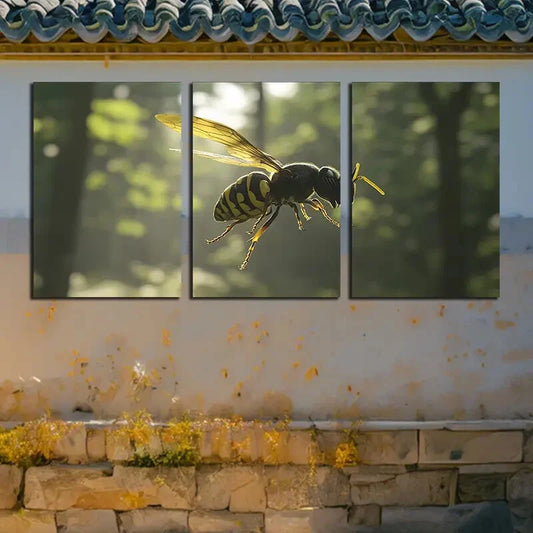 3pcs Vibrant Wasps in The Forest Illustration Metal Print Ready to Hang Art