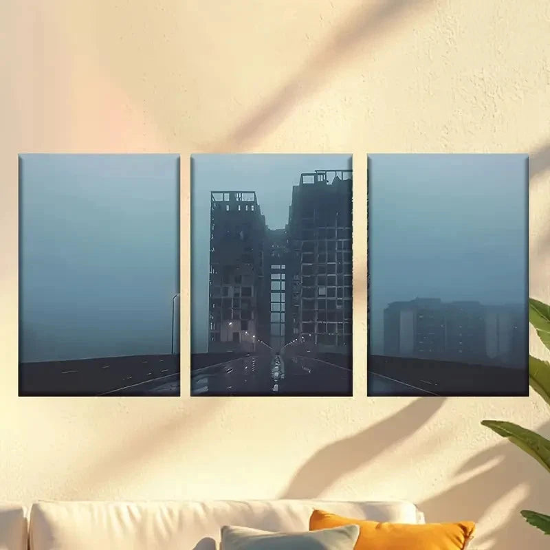3pcs The City Under Dim Lights Wall Art Set Canvas Framed 60x90cm - High Quality Print 100% Australian Made Wall Canvas Ready to Hang