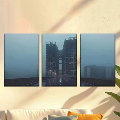 3pcs The City Under Dim Lights Wall Art Set Canvas Framed 60x90cm - High Quality Print 100% Australian Made Wall Canvas Ready to Hang