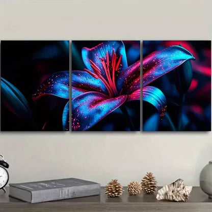 3pcs Lily Flowers Nature Dark Background Wall Art Set Canvas Unframed - High Quality Print 100% Australian Made Wall Canvas