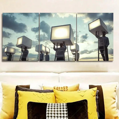 3pcs Modern Film Set Design with Lifting Lights Wall Art Set Canvas Unframed - High Quality Print 100% Australian Made Wall Canvas