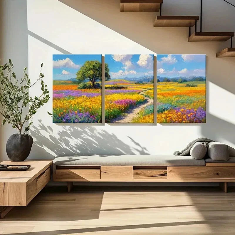 3pcs Vibrant Landscape Painting Colorful Flowers Metal Print Ready to Hang Art - Bella Home Decor