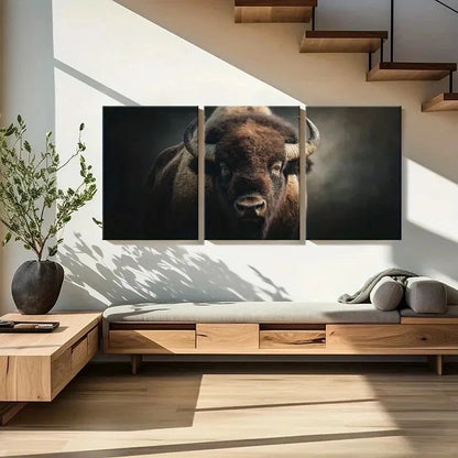 3pcs Artistic Bison Portrait Wildlife Art Metal Print Ready to Hang Art - Bella Home Decor