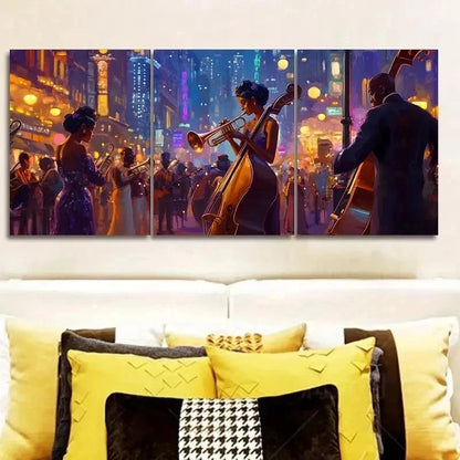 3pcs  Vibrant Jazz Band Canvas  Wall Art Set Canvas Framed 60x90cm - High Quality Print 100% Australian Made Wall Canvas Ready to Hang - Bella Home Decor