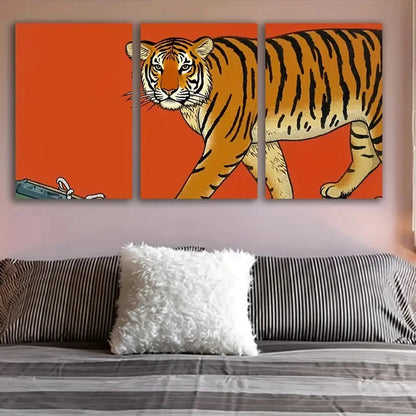 3pcs Striking Tiger Art Deco Wall Art Set Canvas Framed 40x60cm - High Quality Print 100% Australian Made Wall Canvas Ready to Hang