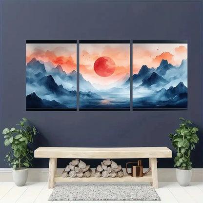 3pcs Abstract Landscape Illustration Watercolor Metal Print Ready to Hang Art - Bella Home Decor