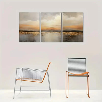3pcs Abstract Beige Brown Themed Metal Print Ready to Hang Art - Bella Home Decor