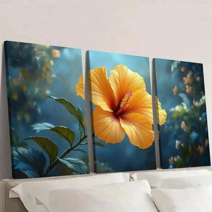 3pcs Yellow Hibiscus Flower Canvas Print F Wall Art Set Canvas Framed 50x70cm - High Quality Print 100% Australian Made Wall Canvas Ready to Hang