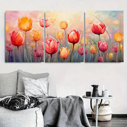 3pcs Vibrant Tulip Floral Modern Botanical Wall Art Set Canvas Framed 40x60cm - High Quality Print 100% Australian Made Wall Canvas Ready to Hang
