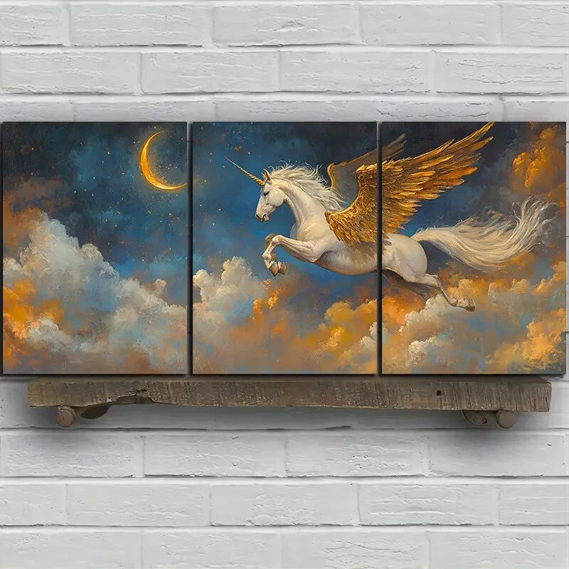 3pcs Beautiful Flying Horses In The Clouds Metal Print Ready to Hang Art - Bella Home Decor