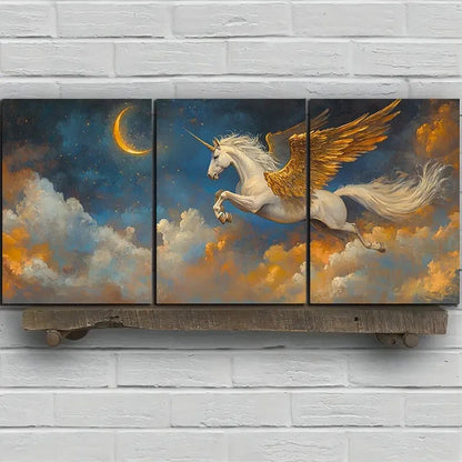 3pcs Beautiful Flying Horses In The Clouds Metal Print Ready to Hang Art - Bella Home Decor