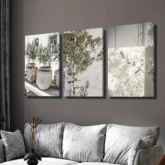 3pcs Olive Tree Close Up Branch Decoration Wall Art Set Canvas Framed 60x90cm - High Quality Print 100% Australian Made Wall Canvas Ready to Hang