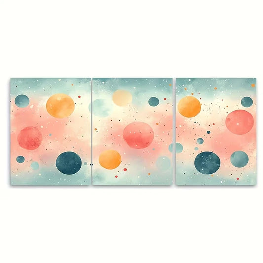 3pcs Abstract Polka Dots in Pastel Shades Metal Print Ready to Hang Art