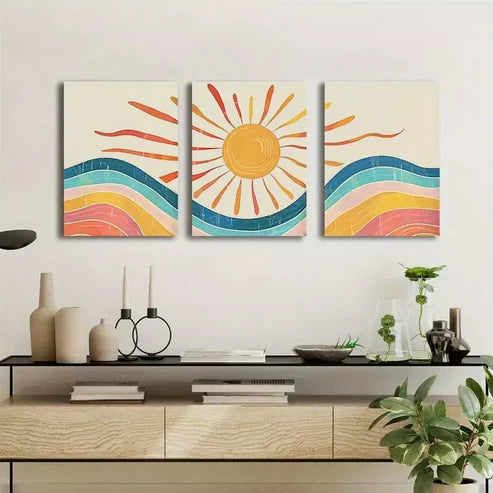 3pcs Mid-Century Abstract Wall Art Set Canvas Unframed - High Quality Print 100% Australian Made Wall Canvas
