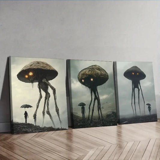 3pcs Mushroom Monster Theme, Wall Art Set Canvas Framed 40x60cm - High Quality Print 100% Australian Made Wall Canvas Ready to Hang