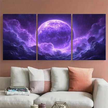 3pcs Purple Planet Cosmic Illustration Wall Art Set Canvas Framed 40x60cm - High Quality Print 100% Australian Made Wall Canvas Ready to Hang
