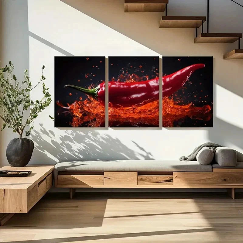 3pcs Red Chili Pepper Culinary Arts Poster Metal Print Ready to Hang Art - Bella Home Decor
