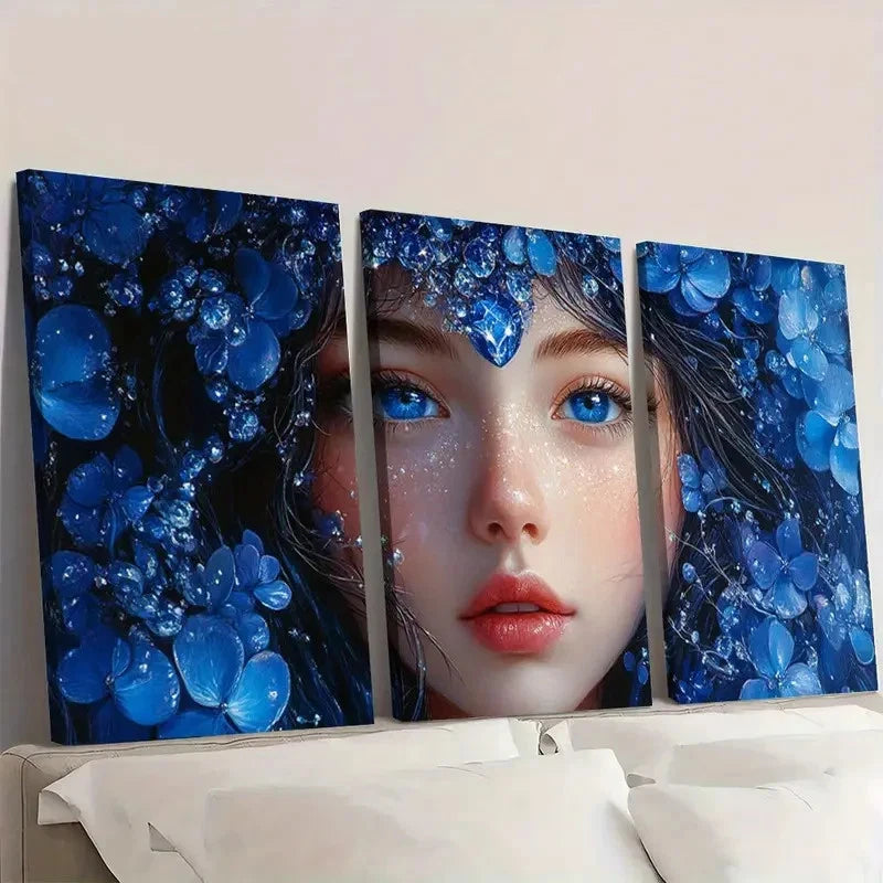 3pcs Blue Gemstone & Crystal Design Art T  Wall Art Set Canvas Framed 60x90cm - High Quality Print 100% Australian Made Wall Canvas Ready to Hang - Bella Home Decor