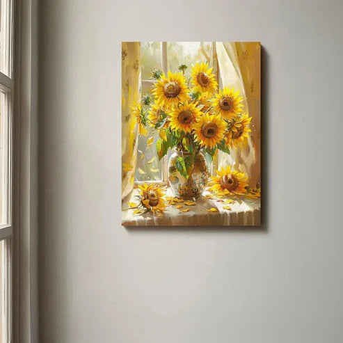 Beautiful Warm Yellow and Green Palette Painting 60x90cm Metal Print Ready to Hang