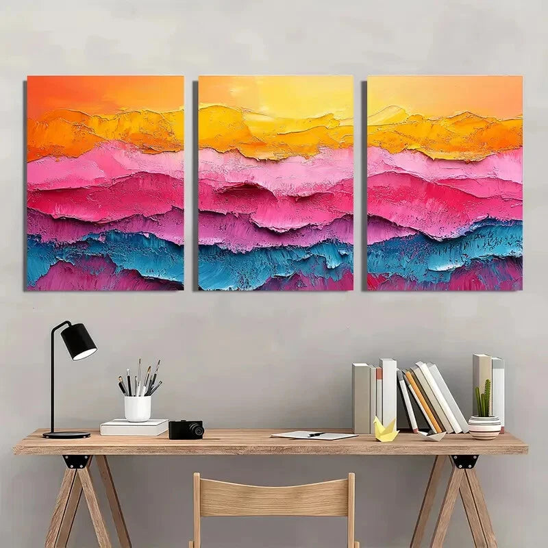 3pcs Abstract Vibrant Landscape Oil Paintings Metal Print Ready to Hang Art - Bella Home Decor