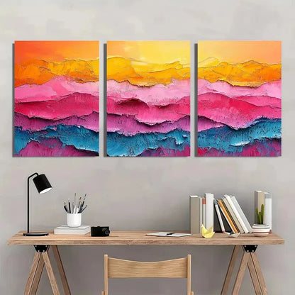 3pcs Abstract Vibrant Landscape Oil Paintings Metal Print Ready to Hang Art - Bella Home Decor