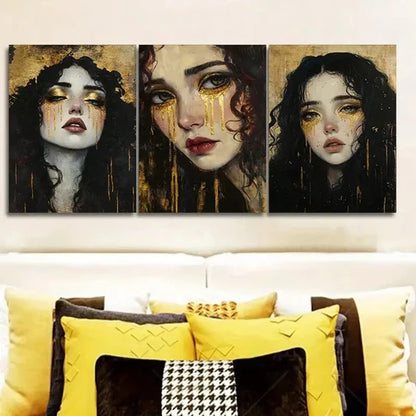 3pcs Modern Style, Girl in Tears Wall Art Set Canvas Unframed - High Quality Print 100% Australian Made Wall Canvas
