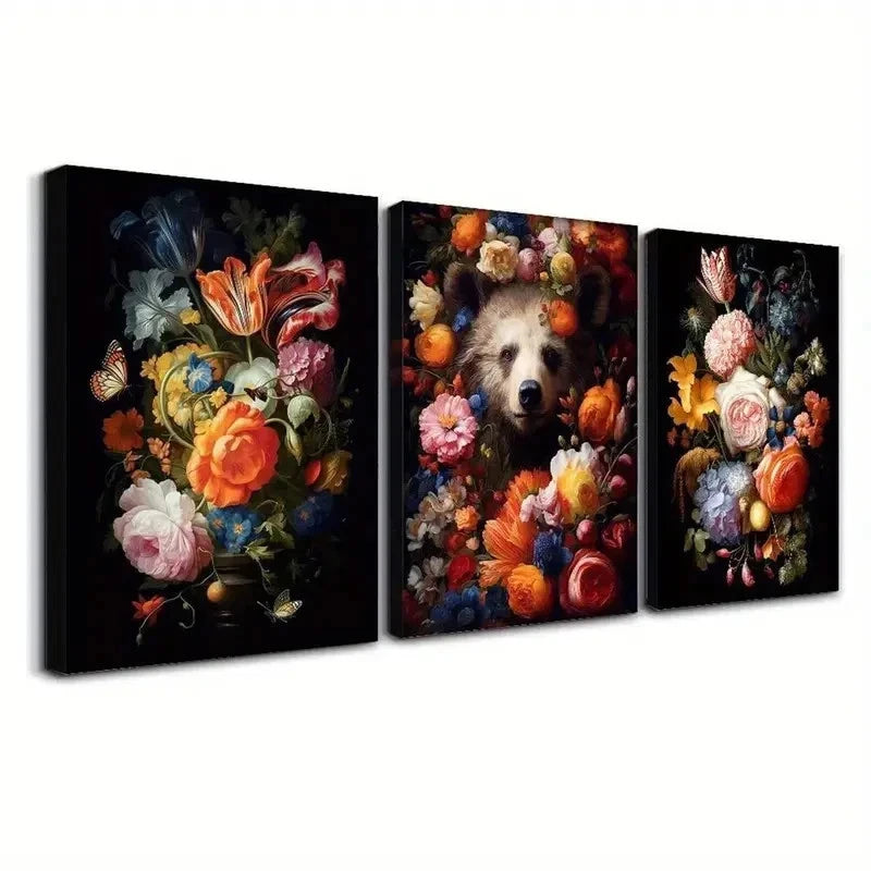 3pcs Roses Print, Still Life Flowers wall Art Set Canvas Framed 50x70cm - High Quality Print 100% Australian Made Wall Canvas Ready to Hang