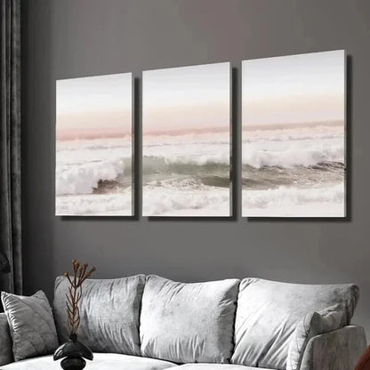 3pcs Pink Coast Sunset Ocean Scenery Wall Art Canvas Unframed - High Quality Print 100% Australian Made Wall Canvas