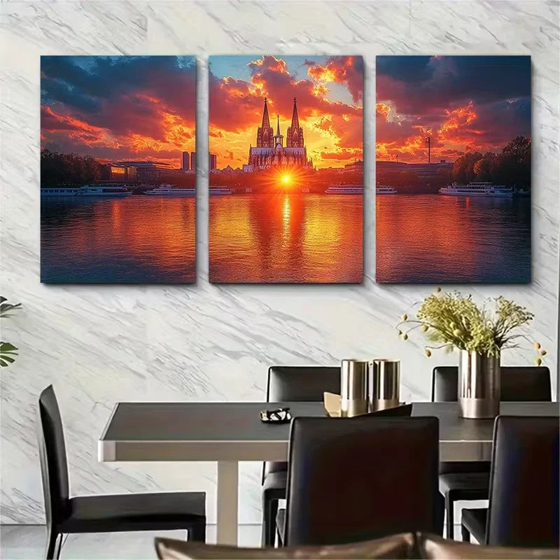 3pcs Sunrise and Sunset Cityscape Metal Print Ready to Hang Art
