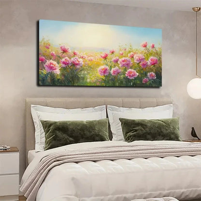 Vibrant Meadow With Pink Wall Art canvas office home room framed 120x60cm