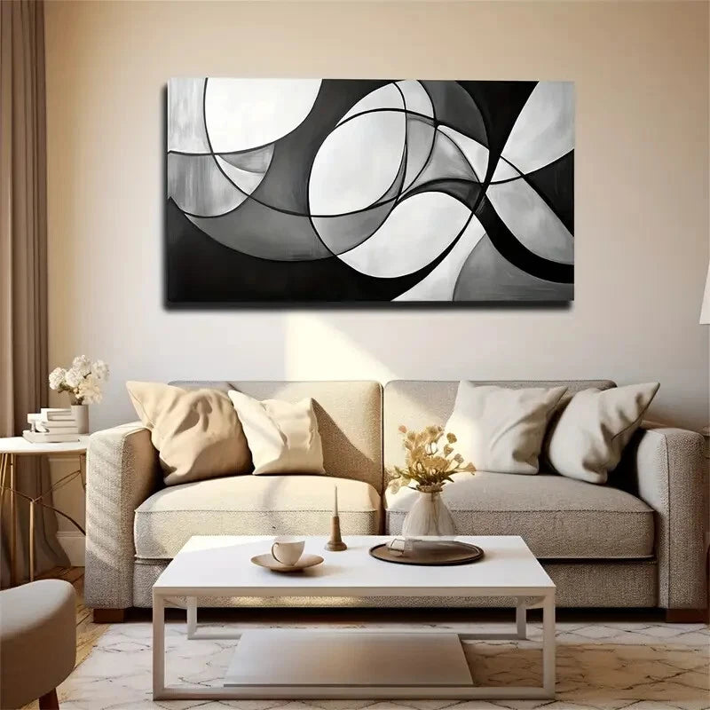 White & Gray Abstract Fluid Wall Art Canvas Office Home Room Framed 120x60cm - Bella Home Decor