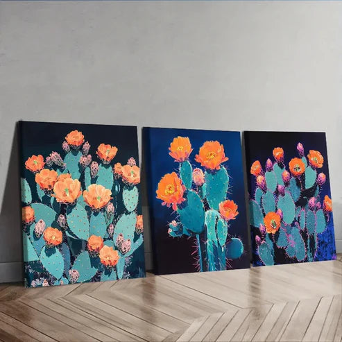 3pcs Night cactus Painting Wall Art Set Canvas Unframed - High Quality Print 100% Australian Made Wall Canvas
