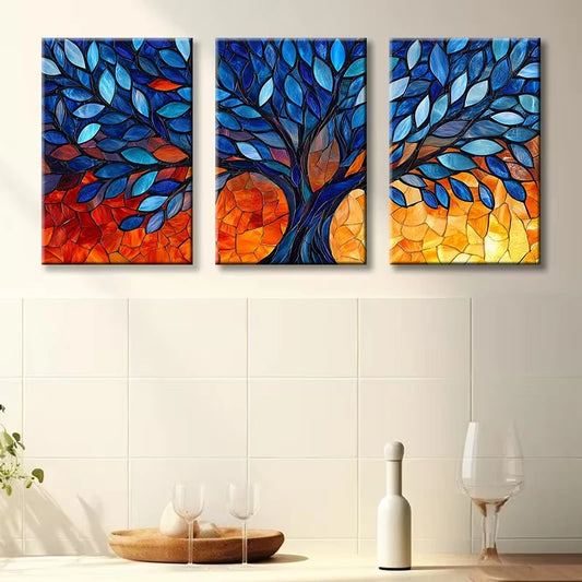 3pcs Tree of Life Vibrant Design Wall Art Set Canvas Framed 60x90cm - High Quality Print 100% Australian Made Wall Canvas Ready to Hang