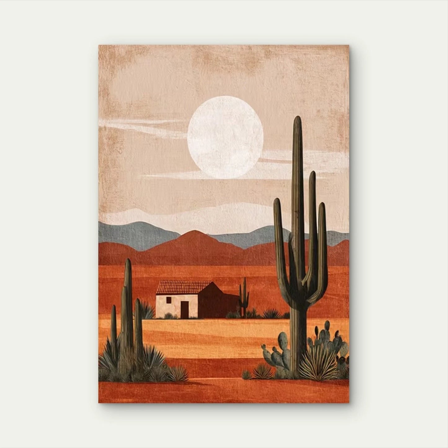 , Terracotta & Cactus Design Metal Print Ready to Hang - Bella Home Decor