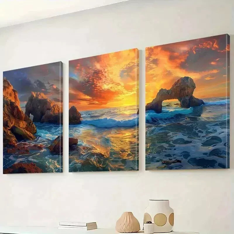 3pcs Beach & Coconut Trees Wall Art Set Canvas Framed 50x70cm - High Quality Print 100% Australian Made Wall Canvas Ready to Hang