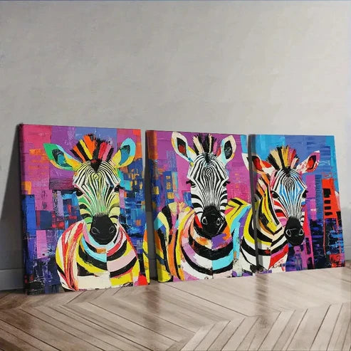 3pcs Cute baby zebra Wall Art Set Canvas Unframed - High Quality Print 100% Australian Made Wall Canvas - Bella Home Decor