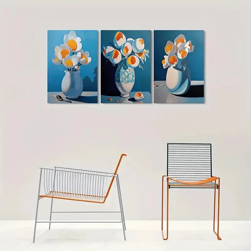 3pcs Broken Egg Flower Bouquet in Vase Wall Art Set Canvas Framed 40x60cm - High Quality Print 100% Australian Made Wall Canvas Ready to Hang - Bella Home Decor