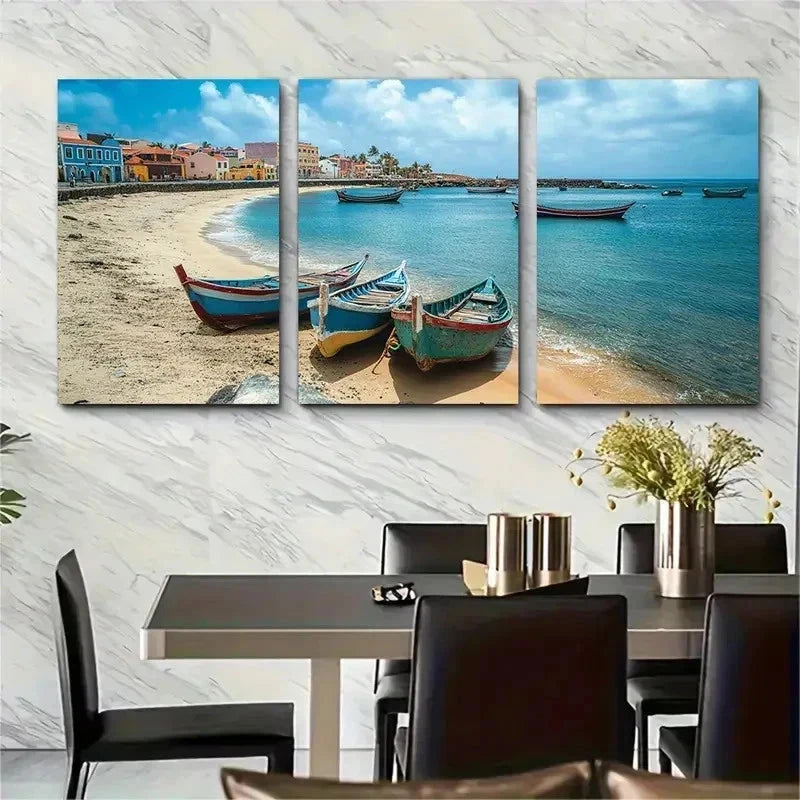 3pcs Cape Verde Travel Culture Nature Perfect Wall Art Set Canvas Framed 50x70cm - High Quality Print 100% Australian Made Wall Canvas Ready to Hang - Bella Home Decor