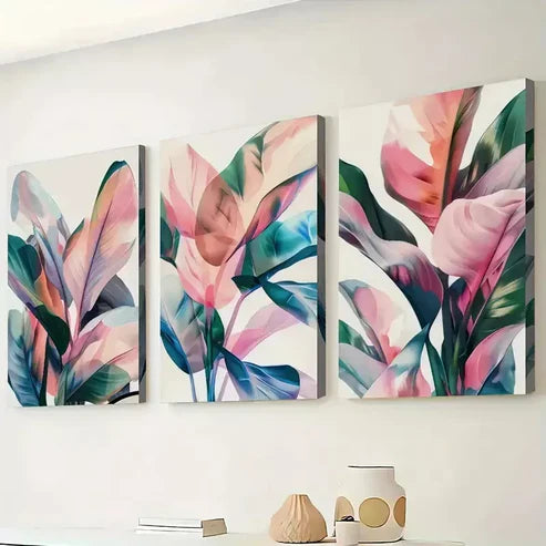 3pcs Modern Abstract Painting Of Plant Leaves Wall Art Canvas Unframed - High Quality Print 100% Australian Made Wall Canvas