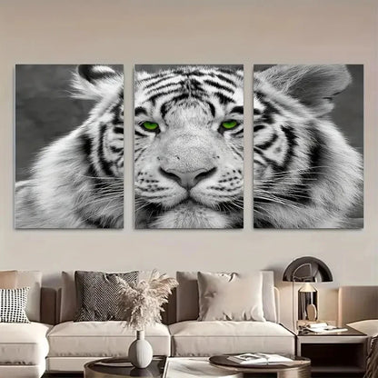 3pcs White Tiger Close-Up Green Eyes Metal Print Ready to Hang Art