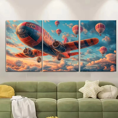 3pcs Dreamy Balloon Airplane Metal Print Ready to Hang Art - Bella Home Decor