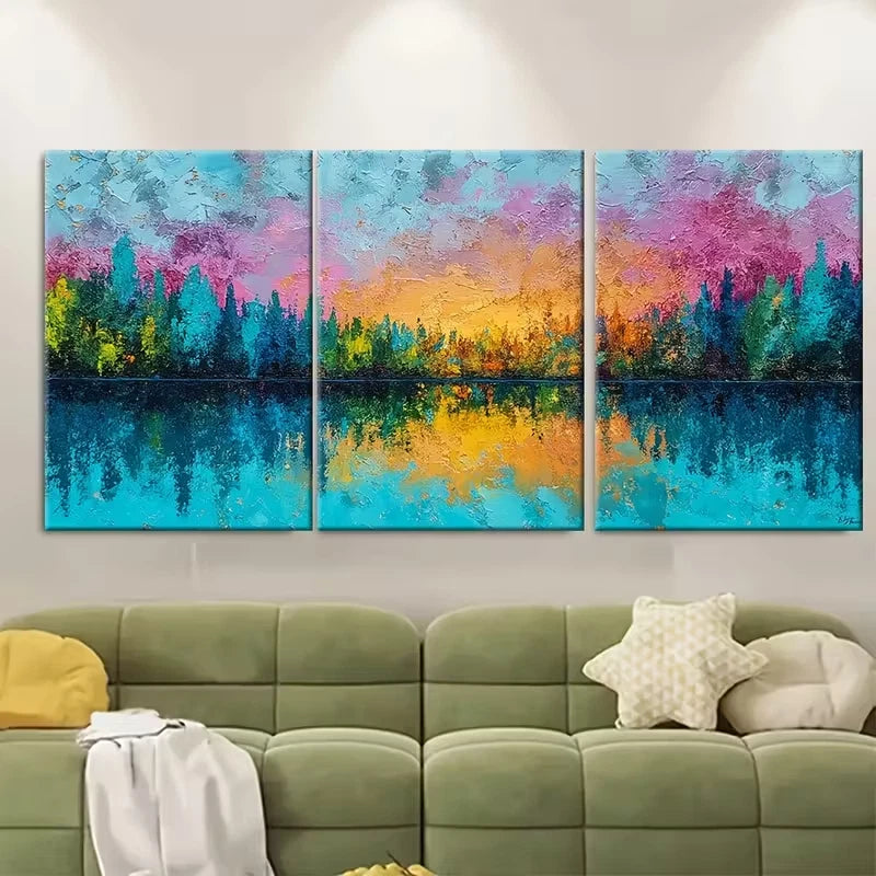 3pcs Abstract Sunset Oil Painting Metal Print Ready to Hang Art - Bella Home Decor