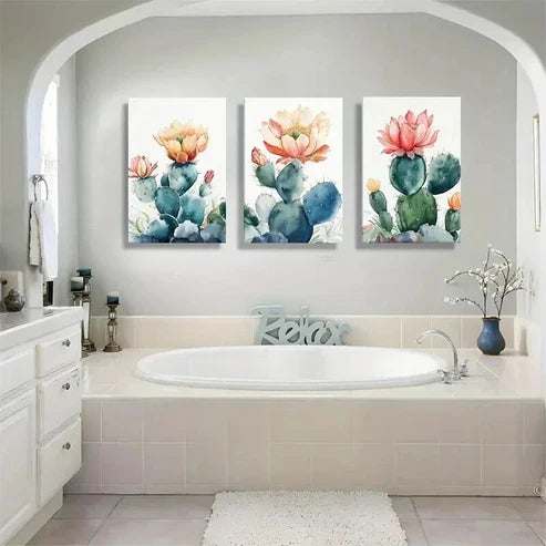 3pcs Colorful Cactus & Flower Nature Perfect Wall  Art Set Canvas Unframed - High Quality Print 100% Australian Made Wall Canvas - Bella Home Decor