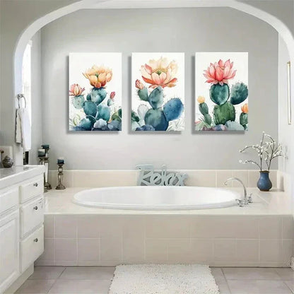 3pcs Colorful Cactus & Flower Nature Perfect Wall  Art Set Canvas Unframed - High Quality Print 100% Australian Made Wall Canvas - Bella Home Decor