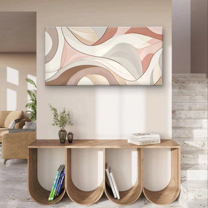 Modern Abstract Pastel Neutral Waves Wall Art Canvas Office Home Framed 120x60cm