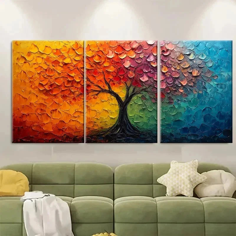 3pcs Colorful Tree Painting CTP Wall Art Set Canvas Framed 50x70cm - High Quality Print 100% Australian Made Wall Canvas Ready to Hang - Bella Home Decor
