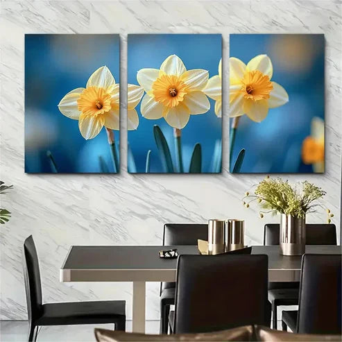 3pcs Daffodil Floral Décor Perfect Wall Art Set Canvas Unframed - High Quality Print 100% Australian Made Wall Canvas - Bella Home Decor