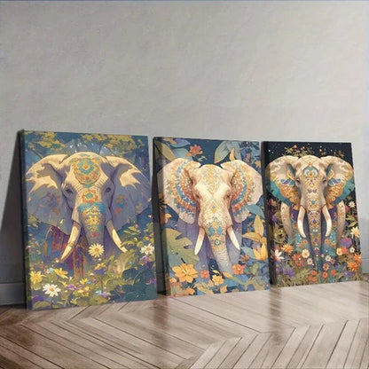 3pcs Featuring An Elephant With Floral Designs Wall Art Canvas Unframed - High Quality Print 100% Australian Made Wall Canvas